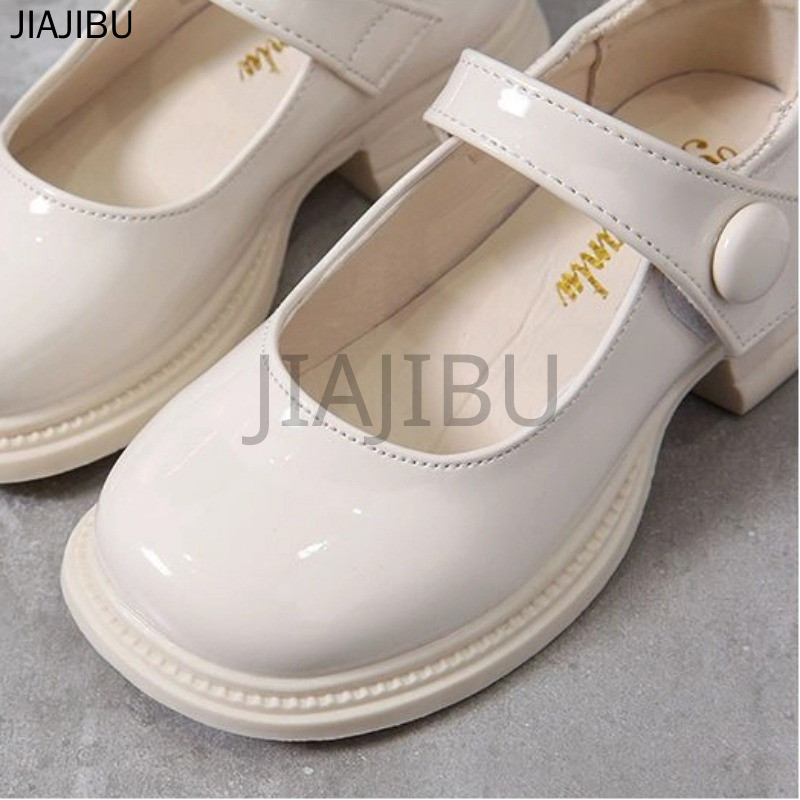 Giày Thời Trang Trẻ Em Korean Fashion Kids Anti-slip Beige/black Round Toe Platform Mary Jane Small Leather Shoes for School Giày Búp Bê Đế Mềm Phong Cách Công Chúa Lolita Dễ Thương Của Nhật Bản Giày Bệt Đế Dày Màu Trơn Phong Cách Anh Cổ Điển