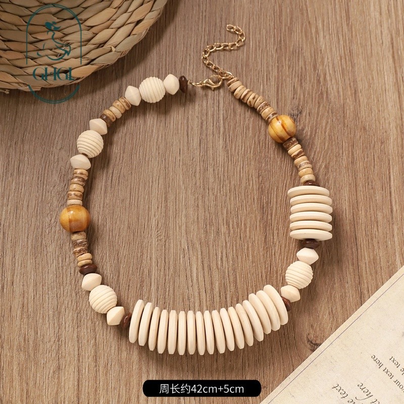 Ghgl❤️Bohemian Gỗ Xương Đòn Vòng Cổ Retro Merad Phong Cách Dân Tộc Bông Tai Niche Kỳ Lạ Kỳ Nghỉ Phong Cách Phụ Kiện Nữ
