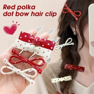 Kẹp tóc nơ chấm bi màu đỏ - Phụ kiện tóc trang điểm lễ hội - Kẹp mỏ vịt Y2K - Mũ đội đầu kiểu Hàn Quốc dành cho bé gái mát mẻ ngọt ngào