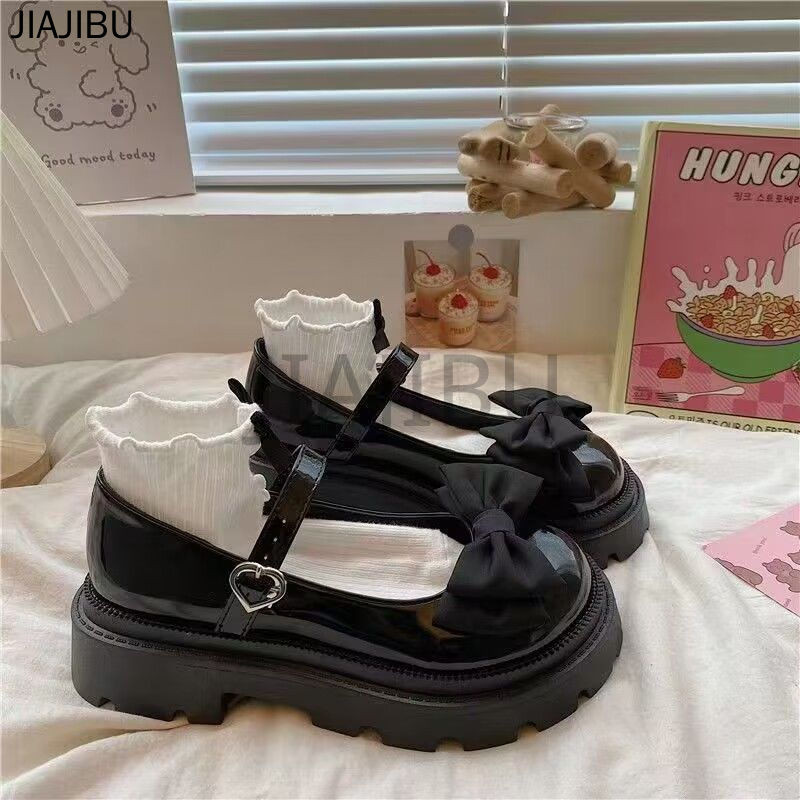 Size 35-46 Giày Da Mũi Tròn Chống Trượt Phong Cách Anh Quốc Có Khóa Tình Yêu Gót Dày 45 Giày Nữ Cỡ Lớn 44 Giày Đi Học Màu Đen 43 Korean Fashion Platform Bow Mary Jane Doll Shoes 42 Nhật Bản JK Đồng Phục Cosplay Lolita Giày Giày Da Sáng Chế Preppy
