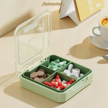 Hộp Đựng Thuốc Khay Chia Thuốc 4/7 Ngăn Trong Suốt,Dụng Cụ Cắt Thuốc Viên Nén Chính Xác Kiêm MADIS