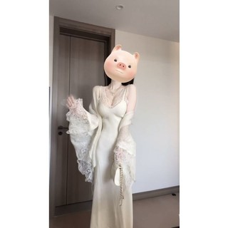 Váy ôm hông, váy liền cardigan, áo len, Bộ áo choàng hai dây, áo choàng khí chất, Bộ hai chiếc mặc mùa thu cho nữ