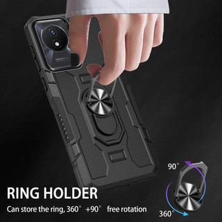 Dành Cho Vivo Y02 4G / Y02A / Y02t Ốp điện thoại PC Cứng Mặt Sau Mềm TPU Edge Bảo Vệ Camera Vòng Giá Đỡ Chân Đế Chống Sốc Mỏng Vỏ