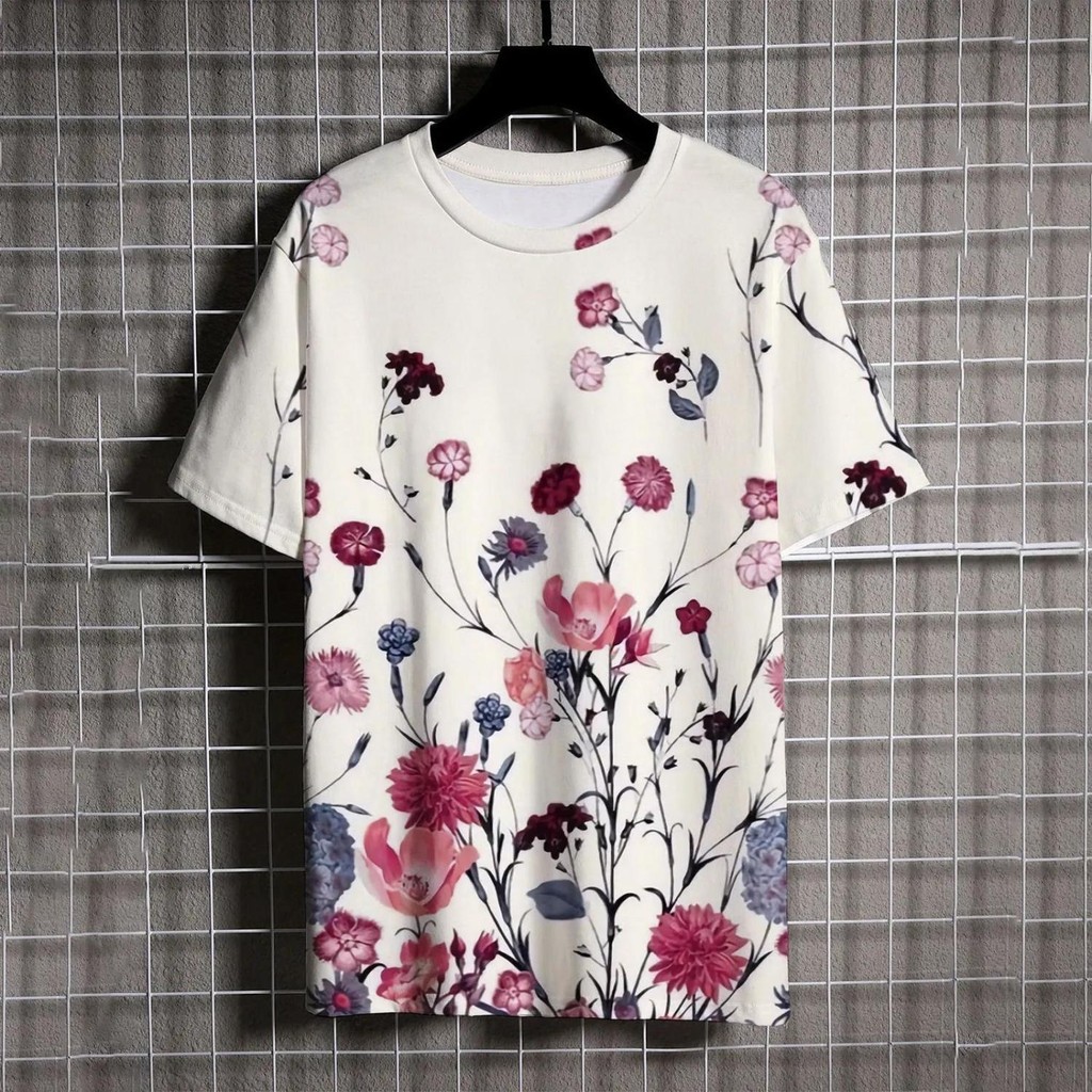 2024 New Men's T-shirt Printed T-shirt Chinese Style Trendy Loose plus Size Crew Neck Short Sleeve Top