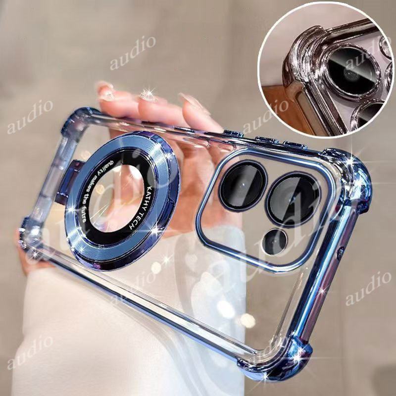 Ốp điện thoại trong suốt mạ bốn góc Poco M7 Pro 5G có giá đỡ cho Poco M7 Pro Poco M7Pro 5G Ốp lưng silicon mềm chống sốc sang trọng cho Poco M7 PocoM7 Pro PocoM7Pro 5G