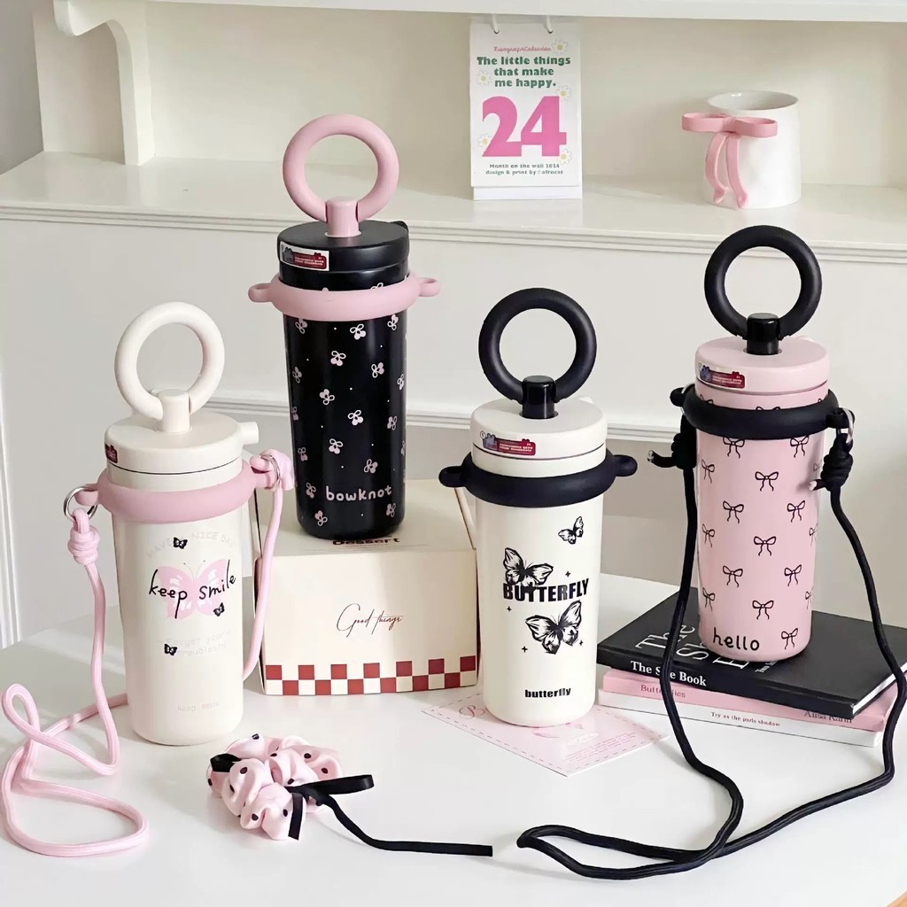 Ly giữ nhiệt BOWKNOT 720ml, cốc giữ nhiệt nóng lạnh inox 316 có dây xách tiện lợi