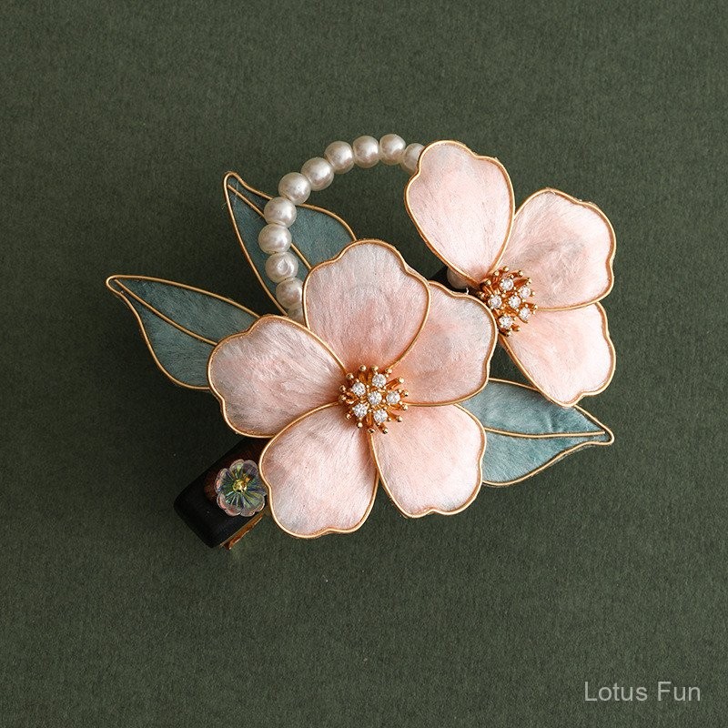 Kẹp tóc hoa nhung lụa kiểu Trung Quốc mới, gỗ đàn hương, hoa quấn thủ công, phụ kiện Hanfu retro cho nữ