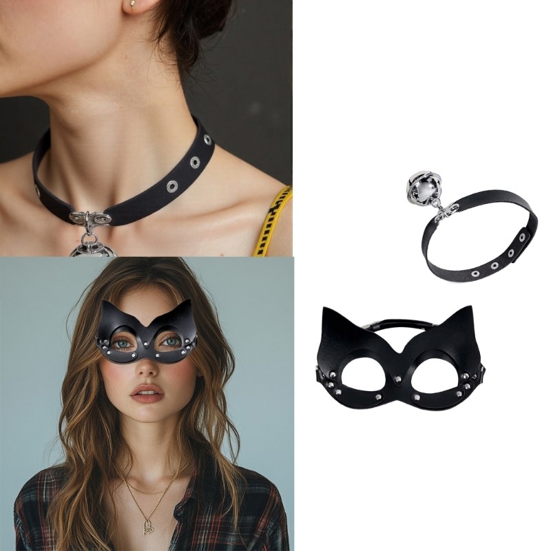 Wellb Catgirl Mắt Có Da Đinh Tán Choker Nữ Catgirl Trang Phục Phụ Kiện