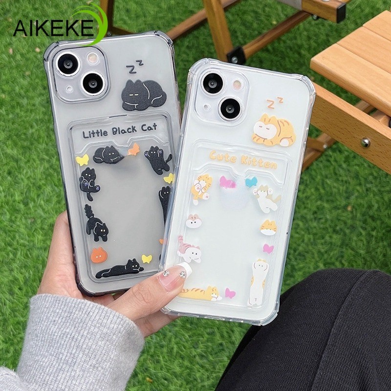 Ốp Trong Suốt Cho OPPO Reno 13 13F 12F 11F 8 7 6 A5S A3S A12 A12E A9 A5 2020 5G 4G Vỏ Điện Thoại Trong Suốt Hoạt Hình Dễ Thương Mèo Ngủ Có Ví Đựng Thẻ Vỏ TPU Mềm