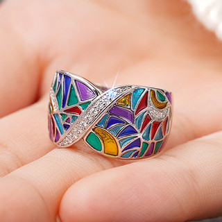 S925 Bạc Nhỏ Giọt Men Nhẫn Đơn Giản Trang Sức Thời Trang Quà Tặng Nữ