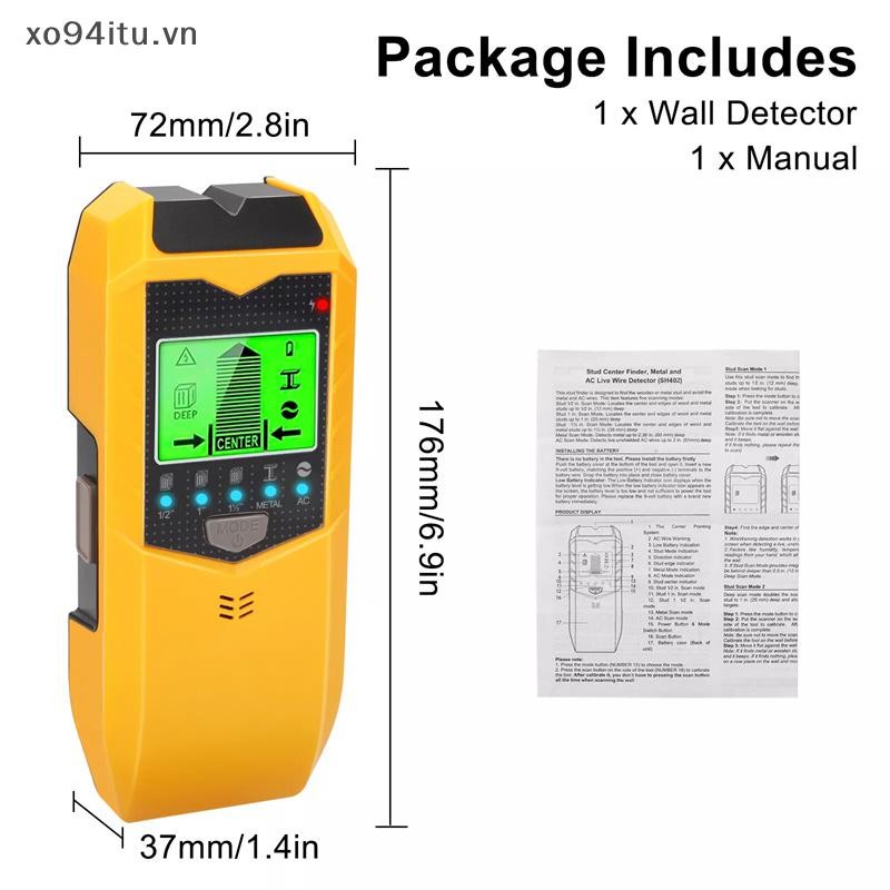 Xoitu Wall Stud Finder Cảm biến Máy quét tường LCD 5 trong 1 Máy dò điện tử Edge Center Dòng gỗ Kim loại AC Live Wires Phát hiện VN