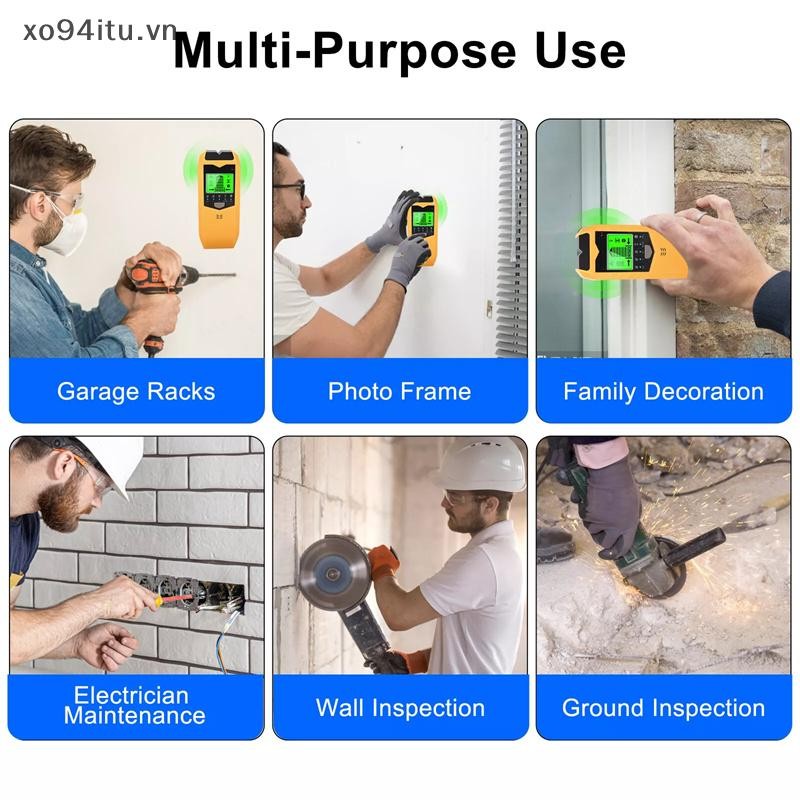 Xoitu Wall Stud Finder Cảm biến Máy quét tường LCD 5 trong 1 Máy dò điện tử Edge Center Dòng gỗ Kim loại AC Live Wires Phát hiện VN