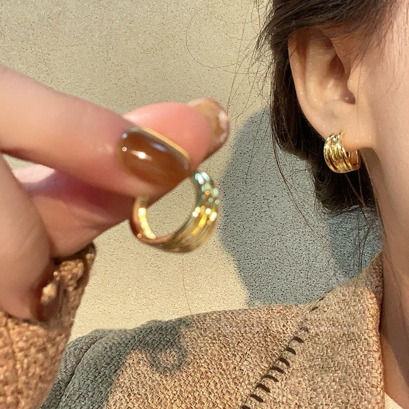 Thời Trang Hàn Quốc Kim Loại Vỏ Hoa Văn Vòng Trơn Bông Tai Khóa Nữ Bạc Ins Tính Khí Sinh Viên Quà Tặng Sinh Nhật