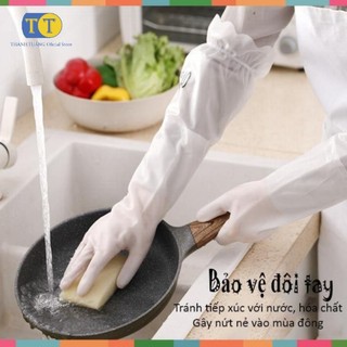 Găng Tay Cao Su Dài Tay Cổ Chun - Găng Tay Rửa Bát Cao Cổ