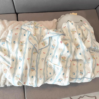 Đám Mây Mùa Hè Bộ Đồ Ngủ Cotton Phù Hợp Với Nữ Áo Cardigan Mỏng Ngắn Tay Quần Short Áo Khoác Ngoài Ngọt Ngào Dễ Thương Bé Gái Nhà Quần Áo