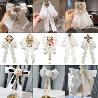 [Bộ sưu tập cà vạt nơ trắng dành cho nữ] Phụ kiện váy sơ mi pha lê cổ điển JK Lolita