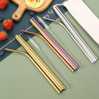 Bộ 4 ống hút bằng thép không gỉ màu mạ titan, ống hút kim loại cho trà sữa và nước ép