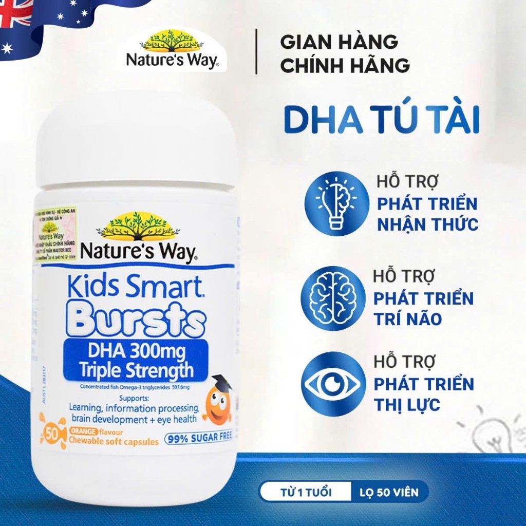 DHA Tú Tài Nature's Way - DHA 300mg Bổ Sung Dầu Cá Cô Đặc Omega 3 RTG Hàm Lượng Cao Cho Bé - Hộp 50 Viên