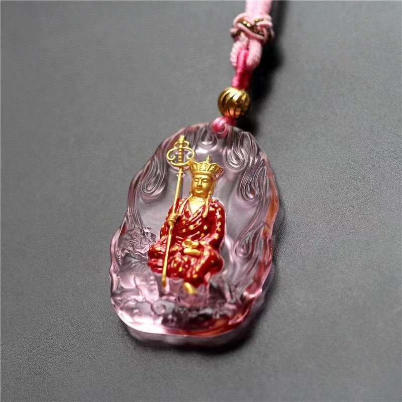 [Phong Cách Bán Chạy] Jiuhua Mountain Ksitigarbha Bodhisattva Mặt Dây Chuyền Nghe Thủy Tinh Sơn Bùa Tiền May Mắn Phong Cách Dân Tộc Người Bảo Vệ Thần
