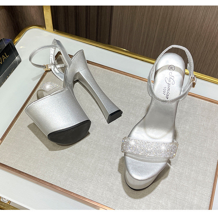 34-43 Kích Thước 2024 Phong Cách Mới Cổ Tích Đầm Giày Kim Cương Giả Cưới Siêu Cao Gót 17CM Thoải Mái Dày Gót Chống Trơn Trượt Dép