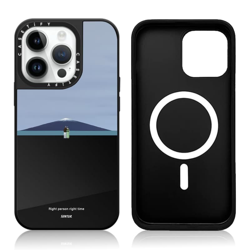 CASETiFY X Suntur Người đúng thời gian hút từ tính Vỏ IPhone Gương đen & bạc IPhone 16 15 14 13 12 Pro Max Plus Ốp điện thoại cứng có hộp khắc logo