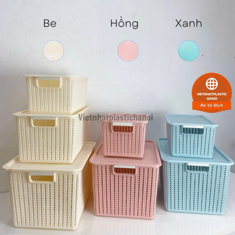 Rổ đan mây đựng đồ đa năng 3 size nhựa Việt Nhật (3415), Giỏ đựng quần áo, dụng cụ nhà bếp 12