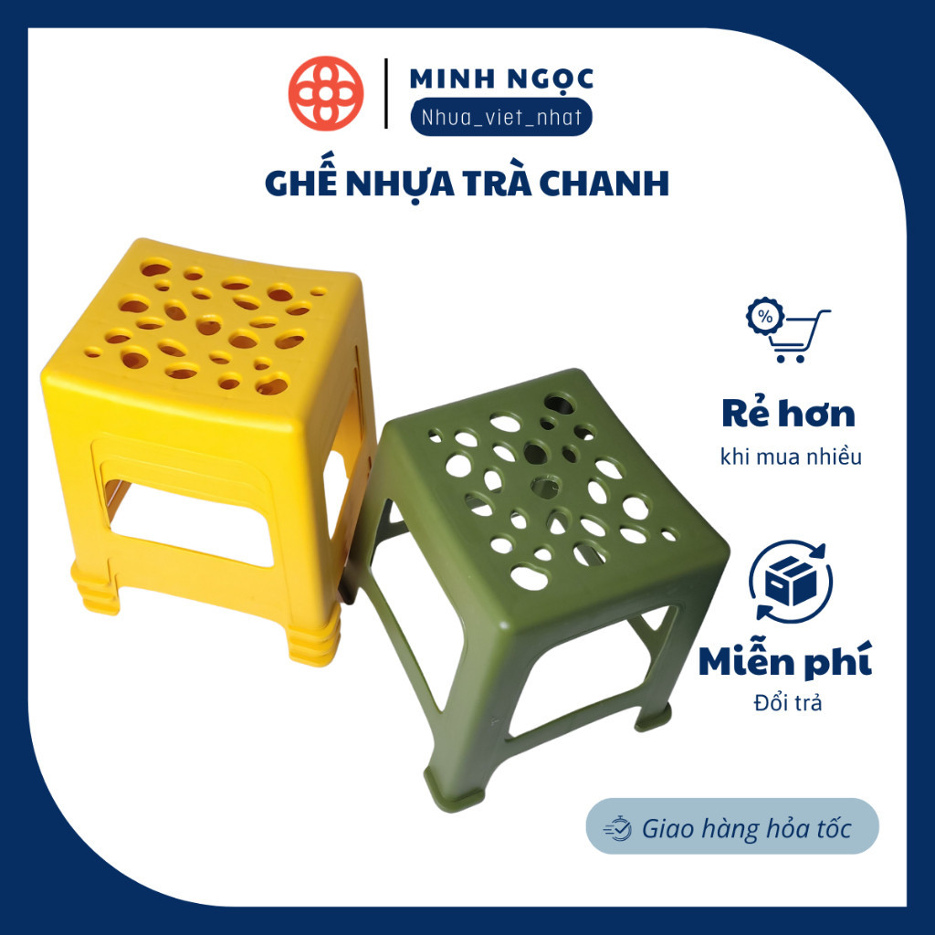 Ghế nhựa trà chanh, ghế đẩu màu xanh, vàng, cam Gia Long ngồi quán nướng, trà sữa, trà chanh vỉa hè