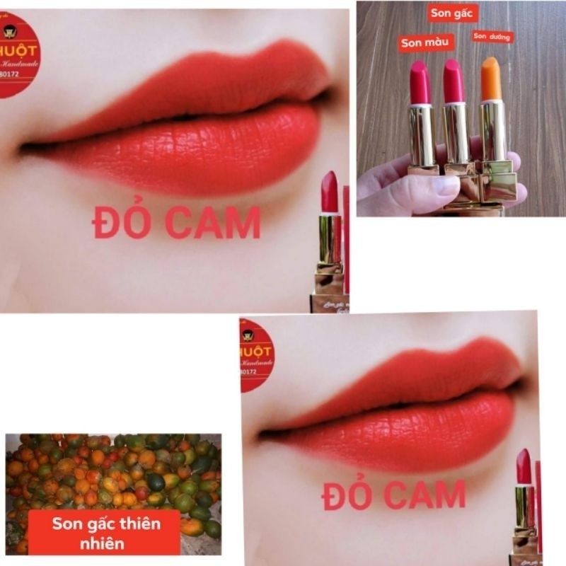 son gấc thiên nhiên.và son kem nhung lì mua 2 cây tặng 1 dưỡng kem   có màu nhẹ.,ạ