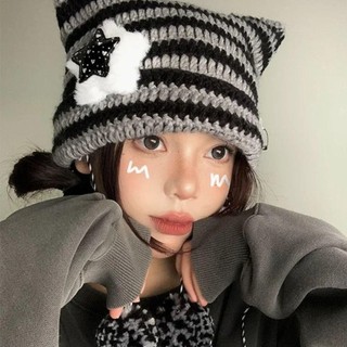 Mũ Beanie COZYNEST Y2K sọc, ngôi sao đáng yêu, phù hợp cho mùa thu đông