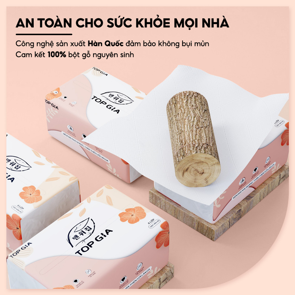 (MẪU MỚI) Giấy ăn rút Top Gia Sắc Hạ thùng 36 gói 4 lớp dập vân 4D chắc chắn siêu dai mềm mịn