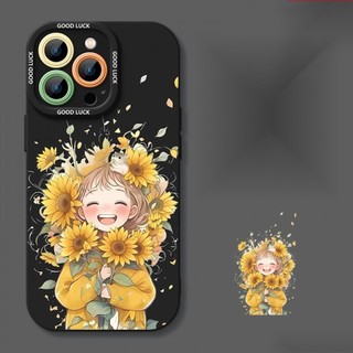 Ốp điện thoại sơn thời trang Sunflower Girl cho iPhone16 / 15 / 14 / 13 / MINI / 12 / 11 / Pro MAX / X / XS / XR / 7 / 8 / 6 Vỏ bảo vệ toàn diện bằng silicon lỏng chống sốc và chống rơi