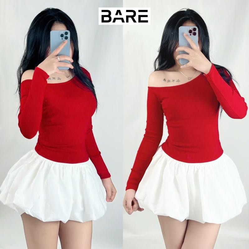 BARE_Áo Lệch Vai Kiểu Dài Tay Ôm Body Quyến Rũ Chất Thun Borip Mềm Mịn Cho Nữ_A405 Women Top