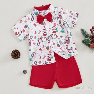 / / -6Month-4years Trẻ Em / Bé Trai Bộ Quần Áo Giáng Sinh In Hình Ông Già Noel Áo Sơ Mi Tay Ngắn + Quần Short