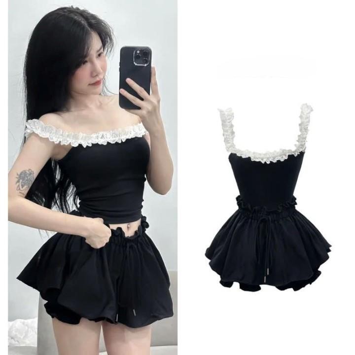 Quần Váy Dáng Xoè Lưng Chun Kéo Rút Phối Bèo (Có Lót) Xinh Xắn Cho Nữ_Q092 Women