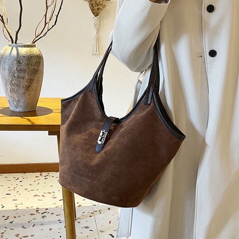 ELEGA Nữ Giả Da Lộn Túi Đeo Vai Cổ Điển Xô Thiết Kế Túi Xách Cho Mùa Thu