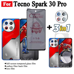 3 TRONG 1 Tecno Spark 30 Pro Phim gốm chống gián điệp riêng tư cho Tecno Spark 30 30C Ống kính máy ảnh Kính bảo vệ màn hình và phim mặt sau