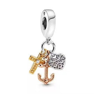 Hàng hóa tại chỗ 925 bạc với cùng một tình yêu tùy chỉnh lỏng Hạt Mặt dây chuyền trái tim có đế đầy đủ phụ kiện Vòng đeo tay