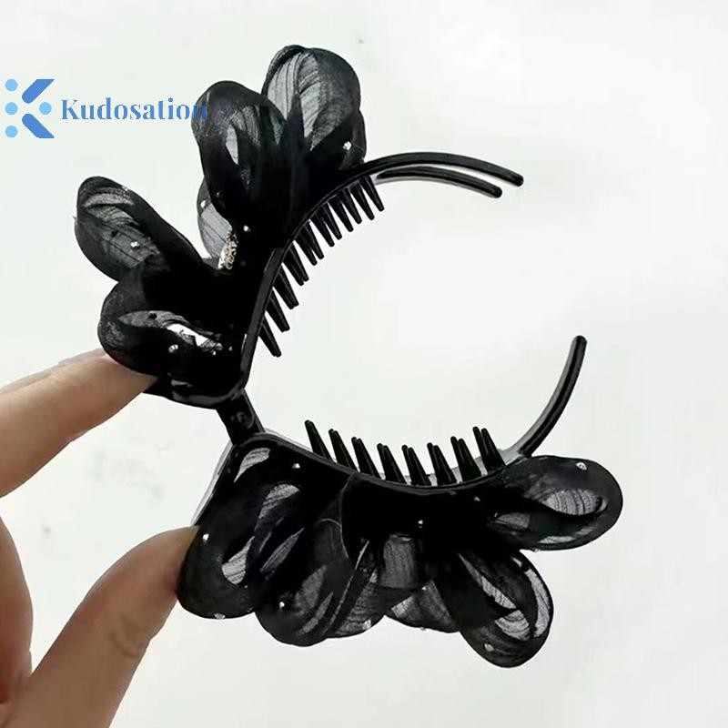 Kudosation Thanh Lịch Kim Cương Giả Bong Bóng Lưới Hai Mặt Nơ Đuôi Ngựa Vuốt Tóc Cho Nữ Phụ Kiện Tóc