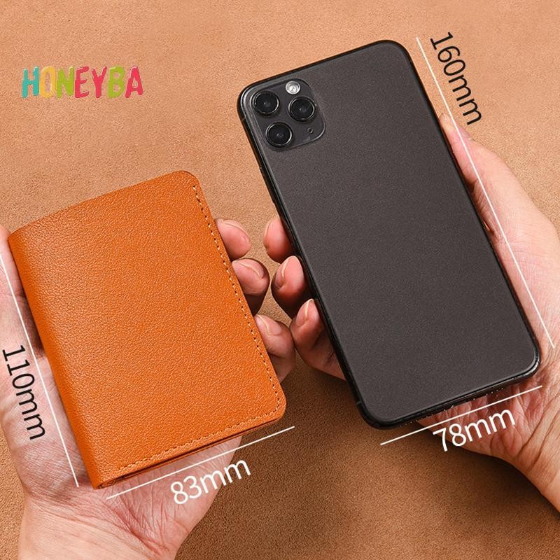 < Honeyba > Ví nhỏ bằng da màu trơn dành cho nữ Ví nữ ngắn đơn giản có nút Túi đựng thẻ tín dụng siêu mỏng Ví đựng tiền xu