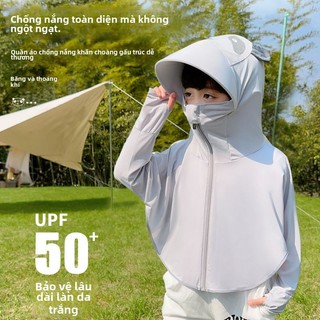 Áo chống nắng trẻ em UPF50+ có mũ vành lớn hình gấu trúc dễ thương, chất mát thoáng khí