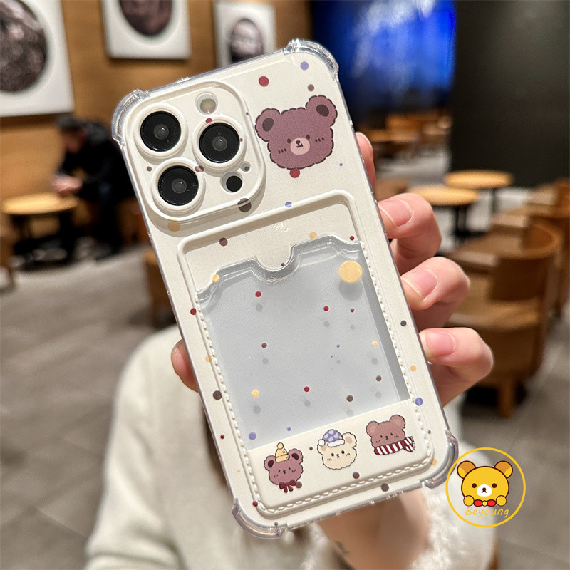 Ốp Điện Thoại Ví Gấu Dễ Thương Cho OPPO A57 A57S A57E A77 A77S A36 A96 A76 A15S A15 A55 A74 A94 A54 5G 4G Vỏ Chống Rơi Phim Hoạt Hình Đựng Thẻ Cặp Đôi Trong Suốt Bìa Mềm
