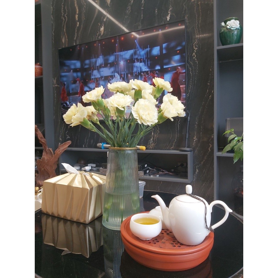Lọ hoa thủy tinh SẦN 26CM màu hổ phách, phong các pha lê, Lọ dáng trụ sọc