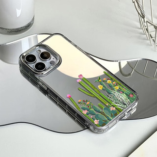 Ốp điện thoại hình hoa tươi và xương rồng cho iPhone 16 / 15 / 14 / 13 / 12 / 11 / PRO MAX / MINI / PLUS / X / XR gương bảo vệ lỗ lớn chống rơi và chống sốc
