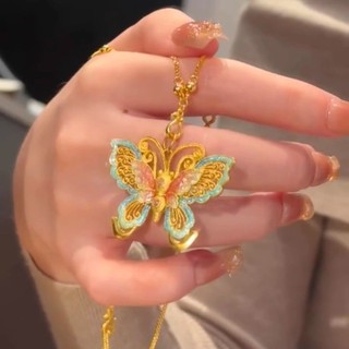 Mặc Siêu Mặt ~ Vòng Cổ Bướm Vàng Men Cát Vàng Nữ Mới Phong Cách Trung Quốc Mặt Dây Chuyền Cổ Vòng Cổ Vàng Phụ Kiện Men Nhiều Màu Sắc nggfl