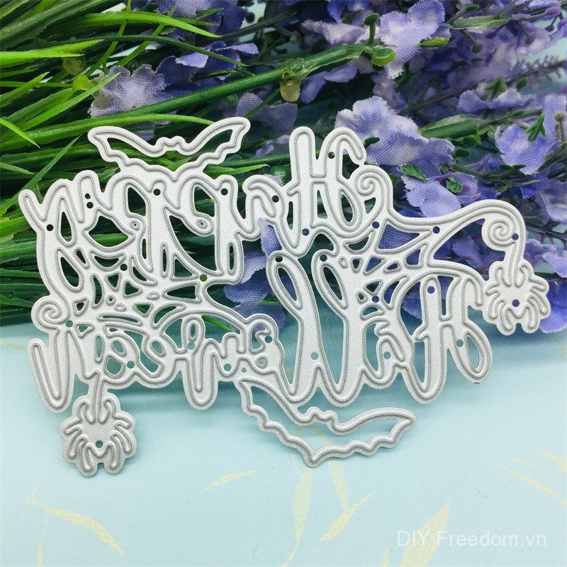 Khuôn cắt Halloween tiếng Anh, khuôn cắt bằng thép carbon, khuôn dập nổi DIY, khuôn khắc, sổ lưu niệm, nghệ thuật giấy cho trẻ em