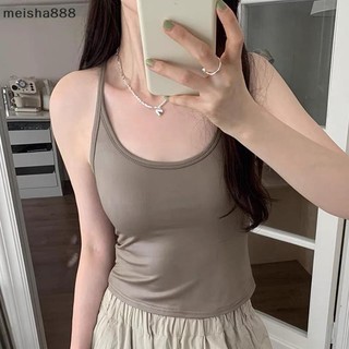Meisha888 American Hot Girls Da PU Màu Trơn Spaghetti Dây Đeo Không Tay Slim Camisole Có Miếng Lót Ngực Đẹp
