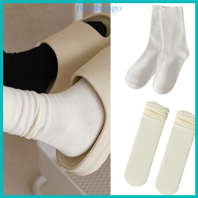 Mỹ Phong Cách Nhật Bản Nữ Màu Trơn Xuân Hè Rời Scrunch Cotton Vòng Chân Tất