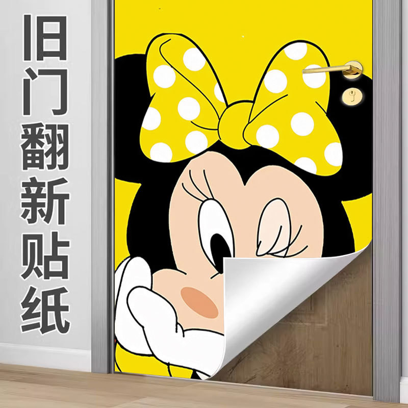 Tủ Quần Áo Disney Phòng Dán Trang Trí Chuột Mickey Cửa Trượt Sáng Tạo Cửa Tự Dính Tân Trang Hoạt Hình Dán Trẻ Em 4.15