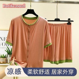 Phụ Nữ Áo Thun Quần short Bộ Đồ Ngủ Ngắn Tay Mùa Hè Mới Kích Thước Lớn Mỏng