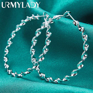 URMYLADY Bạc 925 50mm Bông tai hình tròn xoắn ốc dành cho nữ Trang sức thời trang cưới